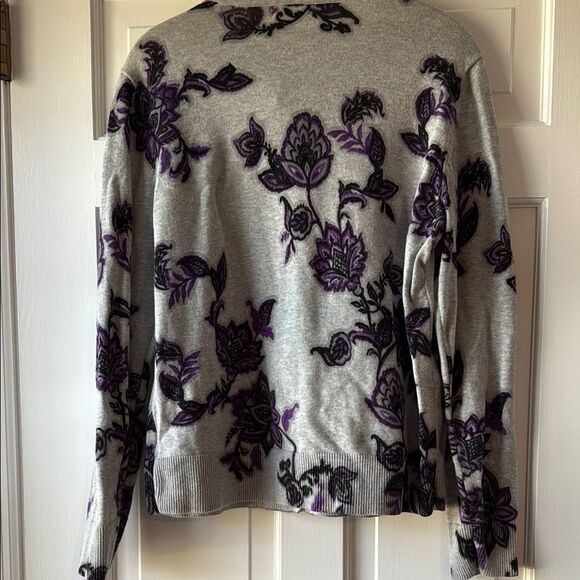 Croft & Barrow Cotton Floral Women's Cardigan Sweater Size Large Gray Purple - Picture 4 of 5